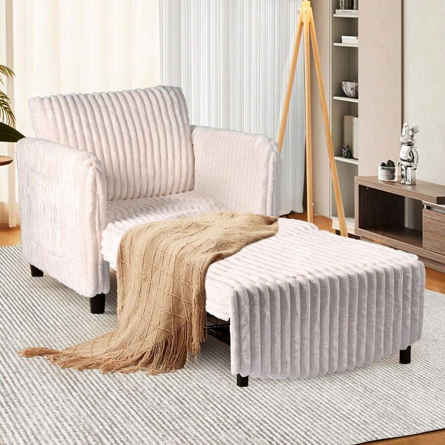ZZW Sleeper Chair 84" Extra Long Convertible Chair Bed Upgraded 3-In-1 To 4-In-1 Pull Out Chair & Single Sofa Bed For Adult Sleeping Chair For Living Room & Small Space - Khaki - View 1
