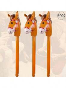 3个充气马头棒，可爱棕色马头棒，适合牛仔主题生日派对装饰、游戏、礼物、马棒 - 棕色 - 查看 13