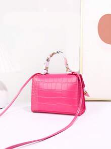 1pc Girls' Solid Color Mini Crossbody Bag, Scarf Decor Handbag, Suitable For Daily Use, Ideal Gift Choice - Hot Pink - View 5
