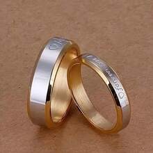 A Pair Of Stainless Steel Couple Rings, 18K Gold Plated Silver Wedding Rings - Male 12 - View 8
