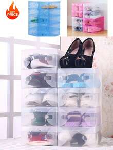 6 piezas/12 piezas/20 piezas Juego de cajas de zapatos de plástico transparente - a prueba de humedad, a prueba de agua, con orificios de ventilación, diseño plegable que ahorra espacio para almacenamiento de zapatos en el dormitorio, caja de almacenamiento de zapatos para el hogar y la vida/almacenamiento y almacenamiento/almacenamiento de zapatos/estante de zapatos