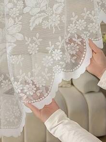 1pc French Romantic Floral Lace Arch Sheer Curtain (Width: 118 Inches Length: 63 Inches) - Large Size, Suitable For Home Decor, Transparent Design Ideal For Living Room, Kitchen And Room Decoration, Perfect Choice For Wedding, Holiday And Party Decoration