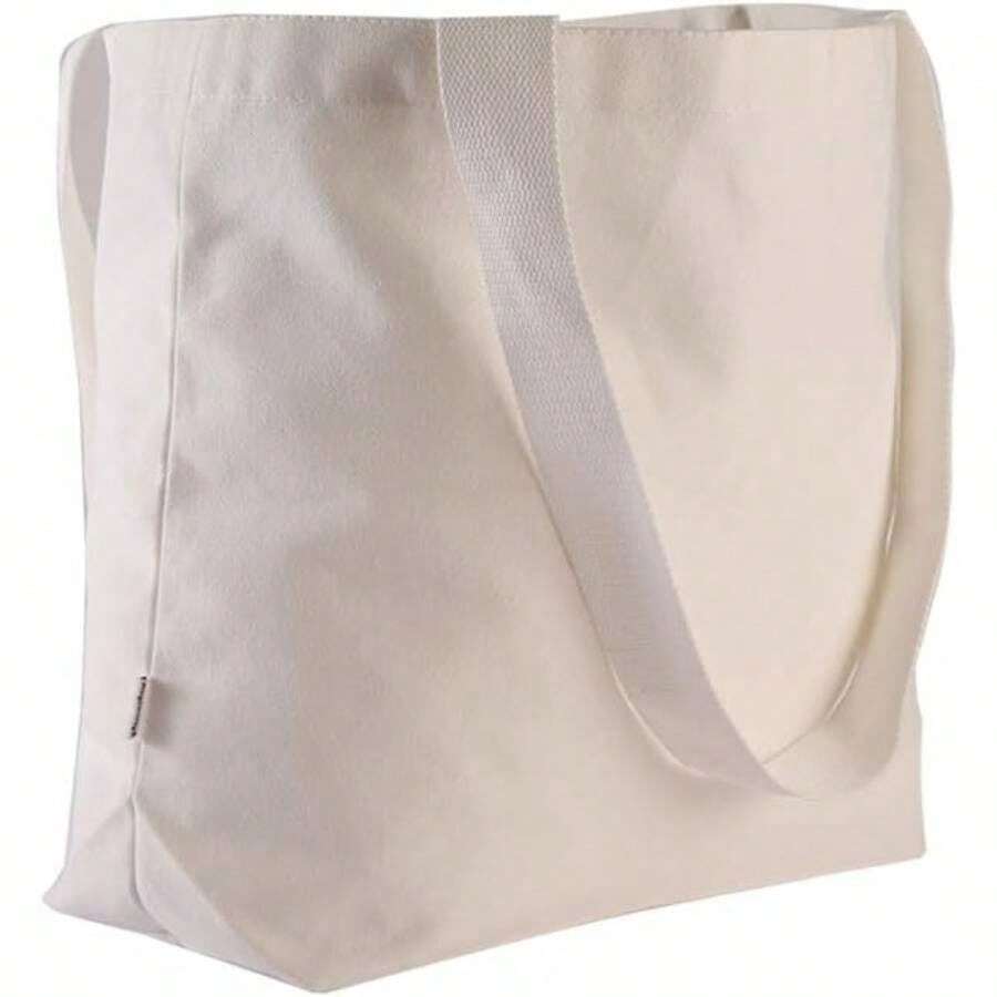 Cotton Canvas Multi Purpose Tote Grocery Bag Shopping Bag Beach Tote I#E#S: Durable 12oz Heavy Duty Large: I#E#S - Trắng + Lớn - Xem 1