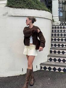 Cárdigan casual de cuello redondo de unicolor, estilo casual de influencer joven, HoloChill de Navidad, nueva llegada de otoño/invierno 2025, Año Nuevo