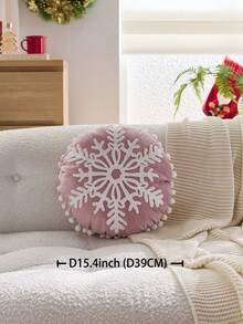 1 Stück Weihnachts-Rot Schneeflocke bestickte runde Kissenbezug, geeignet für Inneneinrichtung, Weihnachtsdekokissenbezug, Kissenfüllung nicht enthalten