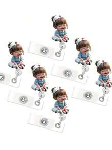 2D Flat Acrylic Nurse Girl ID Card Holder - Retractable Label Holder, Durable Label For Medical Students And Nurse Practitioners - Durable PMMA Material For Workplace Identification, Medical Label Holder | Fun Design | Durable Acrylic, Nurse Accessories, Back To School, Gift For Teacher