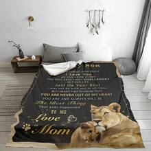 1pc - Mother's Heartfelt Message Envelope Blanket For Son​ Crafted With A Vintage Black Base, Accented By Golden Text And A Warm Design Of A Lioness Protecting Her Cub, This Blanket Is Infused With The Loving Warmth Of A Mother's Affection-An Earnest Gift From Mom To Son That Carries The Power Of Maternal Love.​
