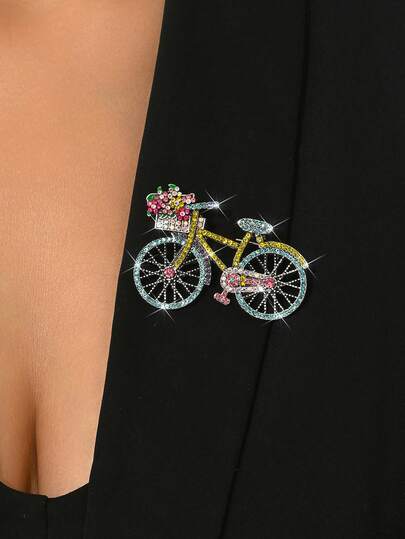 1pc Fashionable Diamond Bicycle Shaped Brooch, Suitable For Office, Party, Casual Occasions, Can Be Accessory Or Gift
