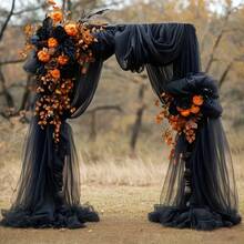 Cortina de veludo preto/branco/champanhe profundo de Halloween de 1 peça de 787,4 polegadas - Decoração de atmosfera de terror de tamanho grande, adequada para arcos ao ar livre, cerimônias de igreja e cenários de festa, sem penas, material de poliéster, decoração de Halloween, estilo gótico, material leve, cortina de alta qualidade, cenário de evento, planejador de eventos, decoração assustadora para casa - Preto - Ver 8