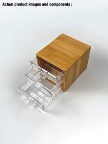 Elegancki organizer na kolczyki z bambusową ramką, pyłoszczelny, z przezroczystą szufladką, wielowarstwowe przechowywanie biżuterii na klipsy i kolczyki, stylowa gablota na pierścionki i naszyjniki, idealny prezent dla niej, stylowe rozwiązanie do organizacji biżuterii, idealne na prezenty świąteczne i codzienny glamour