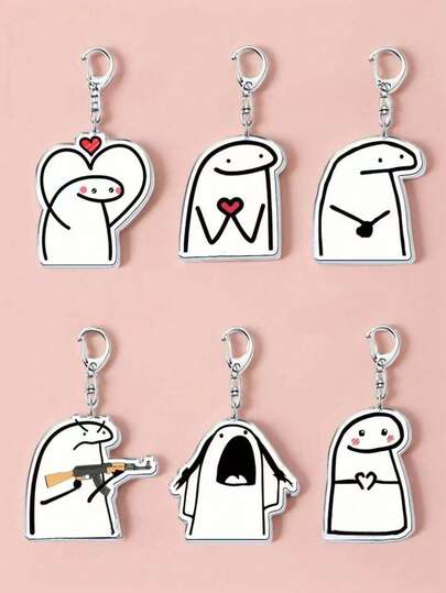 1pc Fashionable & Cute Acrylic Keychain With Expressive Graphic Meme Designs, Transparent White Cartoon Character Keychain, Backpack Pendant, Unisex Phone/Key Chain For Daily Wear, Party, Outdoor, Gift, Carnival, Christmas Bag Accessories Lanyards With Id Holder Car Accessories Bag Charms