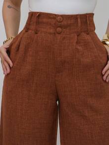 Stone Mode Tailored Linen Wide Leg Pants - Rust Brown - View 5