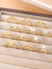 3/6/12pcs Fashionable & Cute Butterfly, Heart, Flower Multi-Element Ring Set, Suitable For Teenagers Boys And Girls Daily Wear (Random Styles, Random Sizes, No Gift Box)