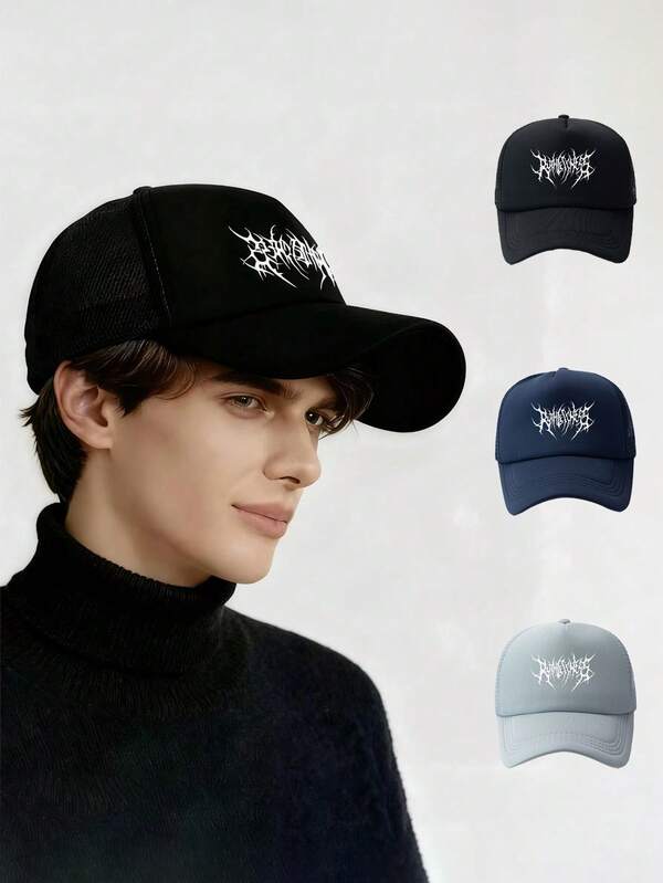 1 Stück bedruckte Baseballkappe, modische Mesh-Kappe, leicht und atmungsaktiv mit gebogenem Schirm, personalisierter Straßenhut, lässiger und einfacher Trucker-Hut, Outdoor-Hut für Reisen, Wandern, Bergsteigen, Angeln, Sport, Golf