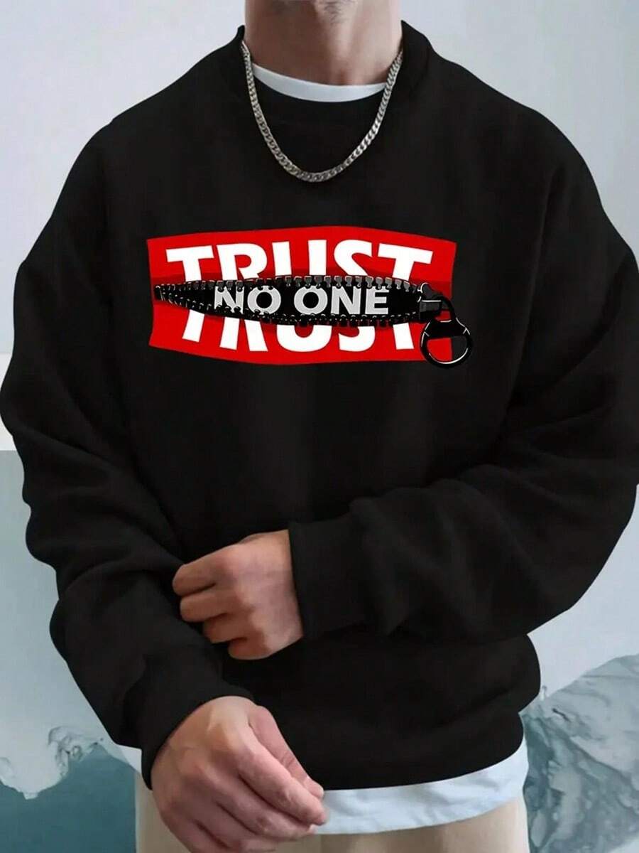 Men's Crew Neck Sweatshirt - Y Street Pattern Print, Smooth Polyester Fabric - Autumn-Winter Style Top,Fall Hoodies,Men's Fall Clothes,Street Wear,Halloween,Mens Hoodies,Y2k Clothes,Jesus Hoodie,Thanksgiving Day,Nightmare Before Christmas,Christmas - Black - View 1