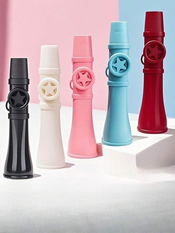 Various Colorful Kazoo Whistles, Available In Black, Beige, Pink, Blue, Red, Etc. The Kazoo Has A Simple And Smooth Design With A Circular Ring Decorated With A Pentagram, Combining Aesthetics And Practicality. It Requires No Complex Techniques, And Can Produce A Unique Sound Just By Humming, Suitable For Creating A Relaxed Musical Atmosphere