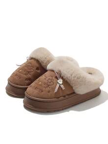 3D Nœud Papillon Pantoufles de Chat en Peluche Doublées, Pantoufles de Princesse Élégantes, Pantoufles de Fête, Semelle Silencieuse Améliorée, Chaudes et Antidérapantes, Pantoufles d'Intérieur - Respirantes, Sans Odeur, Nouvelles Pantoufles Moelleuses Hello chat Hiver 2025, Pantoufles Femme, Pantoufles de Maison Femme, Couples, Roses/Marrons