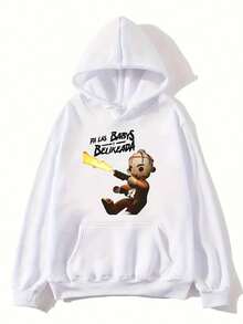 Men's Casual Loose Fit Hooded Sweatshirt - Y American Letter Print, Vibrant Pink, Machine Washable, Autumn Winter Long Sleeve Pullover, Cute Sweatshirts, Autumn Apparel, Playful Design, Durable Fabric,Fall Hoodies,Men's Fall Clothes,Street Wear,Halloween,Mens Hoodies,Y2k Clothes,Jesus Hoodie,Thanksgiving Day,Nightmare Before Christmas,Christmas - White - View 1