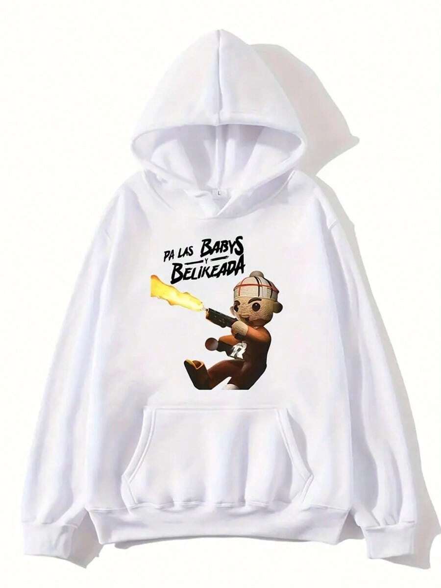 Men's Casual Loose Fit Hooded Sweatshirt - Y American Letter Print, Vibrant Pink, Machine Washable, Autumn Winter Long Sleeve Pullover, Cute Sweatshirts, Autumn Apparel, Playful Design, Durable Fabric,Fall Hoodies,Men's Fall Clothes,Street Wear,Halloween,Mens Hoodies,Y2k Clothes,Jesus Hoodie,Thanksgiving Day,Nightmare Before Christmas,Christmas - White - View 1