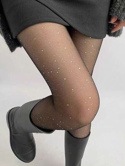 1 Stück Sternenhimmel Strass glänzende transparente Strumpfhose, Damen undurchsichtige Strumpfhose für Frühling & Herbst, reißfest