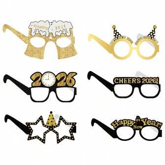2026 New Year Paper Glasses - 6/12 Pcs Festive Photo Props | Fun Party Favors For New Year's Eve Universal Size Decorations