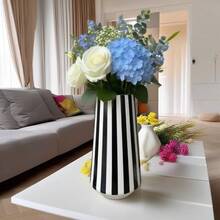 Black Striped Ceramic Vase, Suitable For Tabletop, Wedding Decoration Home Decor Room Decor Flower Vase Glass Vase