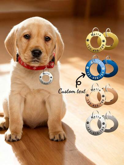 1pc Customized Hollow Round Pet Tag, Stainless Steel Material Can Be Customized With Name, ID Number And Phone Number, Fashionable Collar Pendant For Cats And Dogs, Perfect Gift For Beloved Pets