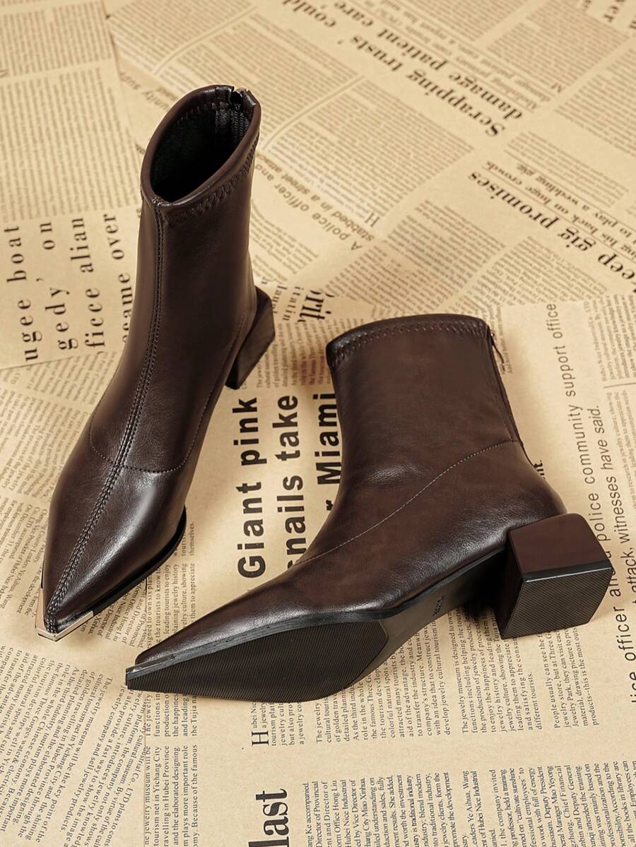 Bottes cheville élégantes à bout pointu en métal marron, nouvelles bottes mi-mollet mode automne/hiver 2025, convient pour le travail, les fêtes, les mariages, les boîtes de nuit