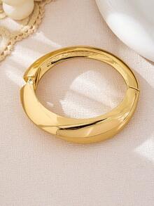 Set de 3 piezas/1 set de pulseras tipo brazalete geométricas minimalistas asimétricas con forma de lágrima, de tono dorado con textura gruesa, adecuadas para mujeres, de material grueso, liso, mate, de metal pesado y aleación de zinc - Amarillo Oro - Ver 4