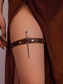 1 Set Leg Garter Suspender Belt, PU Leather Punk Rivet Leg Strap, Adjustable Elastic Garter Suitable For Pairing With Various Metal Sword Props, Sexy Halloween Decoration Prop