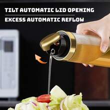 Dispensador de aceite automático de gran capacidad - Aceitera de vidrio con pico de sellado automático, sin goteo y sin residuos para la cocina, aceite, vinagre, salsa de soja