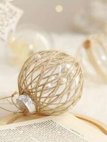 1 set/6 buc. Set ornamente de Crăciun bej cu globuri, set de globuri de Crăciun cu sfoară transparentă PET, decorațiuni rustice pentru bradul de Crăciun, potrivite pentru decorul camerei, decorul casei, decorul dormitorului, decorațiuni de Crăciun, decorul de perete, decorul de Crăciun pentru casă, decorațiuni de ziua de naștere