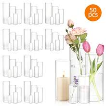 Tomnk 5/20/35/50pcs Glass Cylinder Vases, Glass Candle Holders-4, 6, 8, 9.8, 11.8 Inch Tall Hurricane Floating Glass Candle Holders Clear Flower Vases For Centerpieces Home Table Decor Wedding Party Decorations, Mother's Day Decor, Ideal Mother's Day Gift - trong suốt - Xem 16