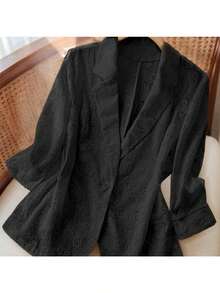 Elegant Solid Color Women's Shirt With Embroidered Lace-Up Detail & Peplum Hem, Notch Lapel Long Sleeve Blouse For Office Wear, Fashionable Spring Summer Fall Dressy Tops