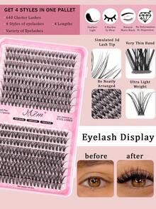 640 pestañas postizas naturales y suaves, 10D 20D 30D 40D volumen mixto de 8-16 mm, rizado D, densidad de 0.07 mm, para extensión de pestañas DIY hecha a mano para maquillaje diario, cosplay de manga, caja de regalo mejorada con grupos de pestañas individuales y postizas - Negro - Ver 9