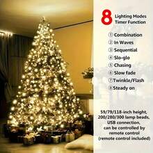 1个200颗LED暖白/彩色铜线圆形窗帘灯，USB供电，8种照明模式，适用于庭院、院子、花园、婚礼、圣诞树、墙壁、派对、感恩节装饰 - 彩色 - 查看 2