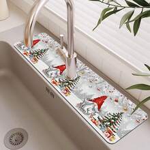 1 buc Crăciun Fericit, Un Brad de Crăciun în Zăpadă, Model Tematic Moș Crăciun, Pad de Scurgere a Chiuvetei, Pad de Robinet de Baie cu Uscare Rapidă din Diatomit, Poate Tăia Decorațiuni de Sărbători, Pad de Scurgere a Bucătăriei de Uz Casnic, Protector pentru Lavoar, Potrivit pentru toate tipurile de robinete din baie și bucătărie. - Multicolor - Vizualizare 2