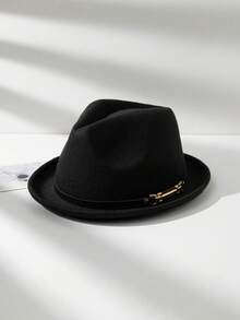 1 件男女通用小号卷边毡礼帽，爵士帽，配有腰带扣配件，适合万圣节、返校季、节假日等日常休闲穿着 - 藏蓝色 - 查看 6