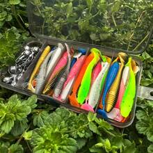 50pcs Fishing Lure Set, Including Jig Heads, Soft Bait T-Tail Worm Hooks, Suitable For Bass, Trout And Other Fish, Fishing Tackle