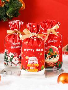 25 pièces Sacs cadeaux de fête de Noël, sacs à friandises de Noël, sacs cadeaux en plastique avec cordon coulissant, sacs à friandises de Joyeux Noël, pour fournitures d'emballage cadeaux de fête de Noël (9*6 pouces)