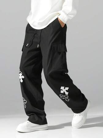 十字印花工装裤，适合街头时尚、返校季、春秋冬