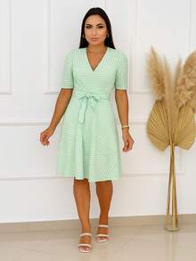 Women's Casual Elegant Printed Dress In Romantic Fabric - Mint Green - View 2