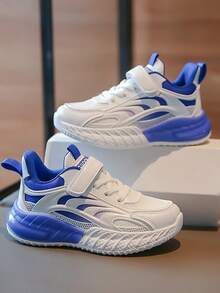 New Stylish Contrast Color Hook And Loop Sports Shoes For Teenagers - Shock Absorbing Breathable Mesh Shoes, Comfortable Lining Won't Hurt Feet, Suitable For Outdoor Running And Walking, All Season Wear