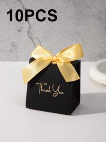 5/10 piezas Cajas de regalo mini, cajas de papel de especialidad de unicolor con texto "Gracias" en dorado, decoradas con cinta de satén y lazo. Adecuado para contener dulces, aperitivos, chocolates y pequeños regalos de Navidad. También aplicable para bodas, fiestas, celebraciones de cumpleaños y decoraciones navideñas. - caja de gracias - Ver 19