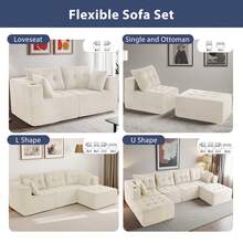 Cloud Modular Sofa, Modern Comfort Modular Corduroy Living Room Sofa, Tufted Recliner With Footstool, Boxed Sofa, No Assembly Required - 米色 - 查看 11