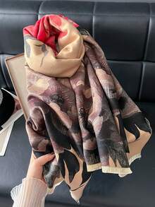 1 buc. Eșarfă jacquard elegantă cu model floral și fluturi, șal cald potrivit pentru camere cu aer condiționat, accesoriu de modă pentru toamnă/iarnă - Multicolor - Vizualizare 4