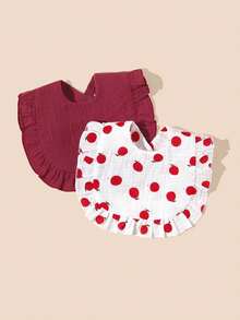 Bộ 2 yếm vải gạc cho bé, mềm mại, thoáng khí, viền ren hoa trang trí - Nhiều màu - Xem 7