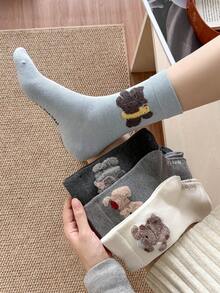 1 par de calcetines de tripulación con diseño de animales versátil y lindo, calcetines casuales de invierno/otoño para mujer