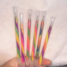 6支迷人渐变螺旋笔，用于书写卡片、可爱卡通随机图案、办公/学校用品礼盒笔、学生文具小奖品、3色渐变彩虹笔、梦幻螺旋DIY绘图闪光彩色笔 - 彩色 - 查看 3