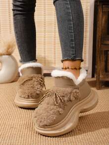 Botas de Neve com Forro Térmico e Sola Grossa para Mulheres, Forro Peludo Quente, Adequado para Casa e Praia, Inverno - Caramelo - Visão 6